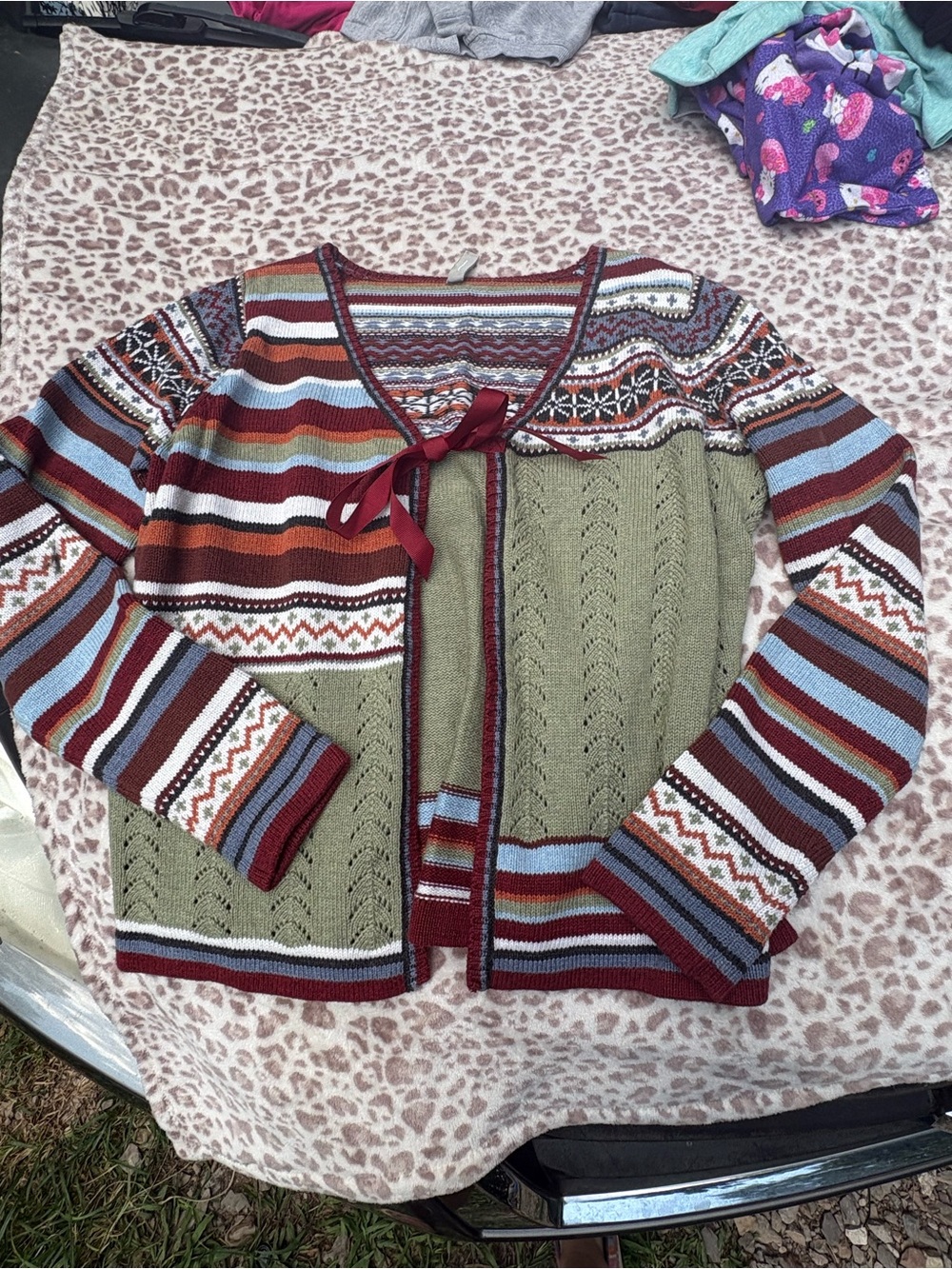 Hanna Andersson Olive and Burgundy Women’s Sweater Small Cardigan Gilmore Girls